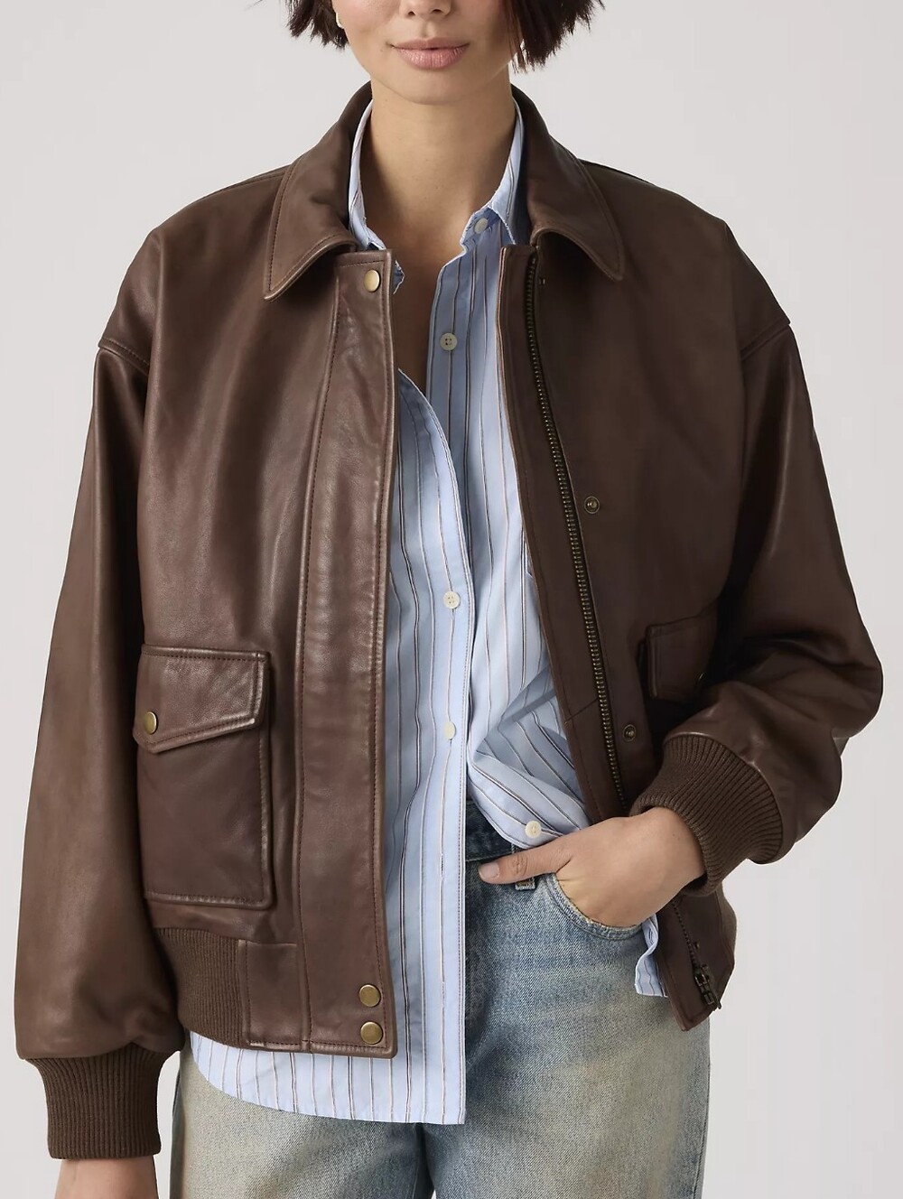 NWT Levi's Premium Genuine Leather Kennedy Dad Jacket - Brown XS